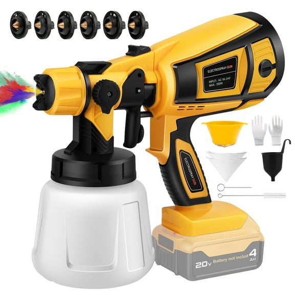 Cordless Paint Sprayer (Batteries Not Included) - 200W, Electric HVLP Spray Paint Tools for Dewalt 20v Battery, Paint Sprayer for House Painting, Home Interior and Exterior, Walls, Furniture, Fence