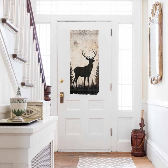 Vintage Forest Deer Door Curtains for Door Window, French Sidelight Front Back Door Curtains With Tieback, Rustic Country Wildlife Woodland Kitchen Rod Pocket Drapes Panel, 25"x40"