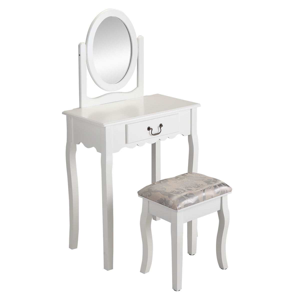 NuFazes Small Vanity Makeup Table Stool Dressing Set Oval Mirror Jewelry Cosmetic Drawer