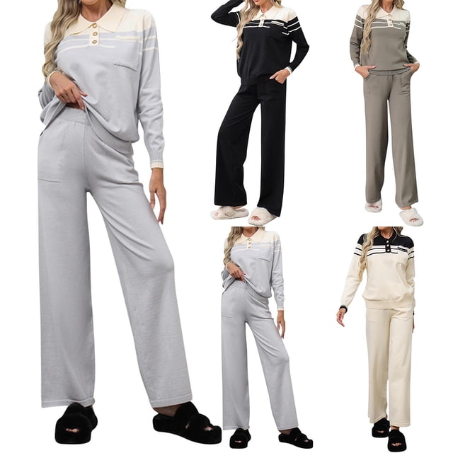 Sentmoon Women Pajama Pants Oversized High Waist Wide Leg Fall Pants for Women Solid Color with Pockets Loose Pants for Women Winter for Lounging at Home