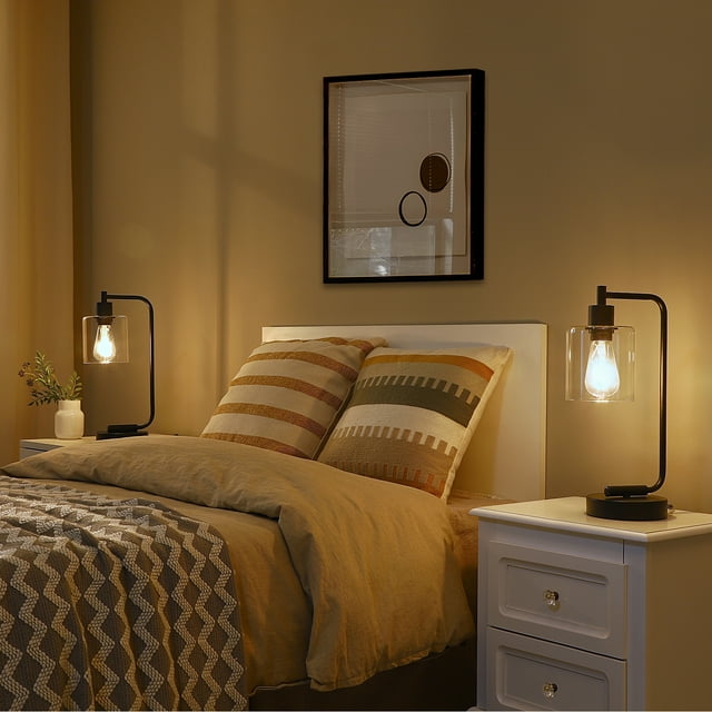 EDISHINE 2 Pack Touch Table Lamps with USB Ports - Bedside, Office Lighting