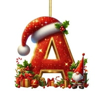 Luoshdecor 26 Letter Ornaments Christmas Tree Decoration,Christmas Letter Tree Hanging Pendant with v Xmas Hat,Cute Alphabet for DIY Craft Ornaments (A) 3.1in