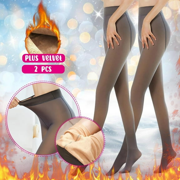 Dyfzdhu 2PCS Winter Tights For Women Translucent Thickened Stretchy Thermal Pantyhose High Waist 300g Warm Lined Leggings
