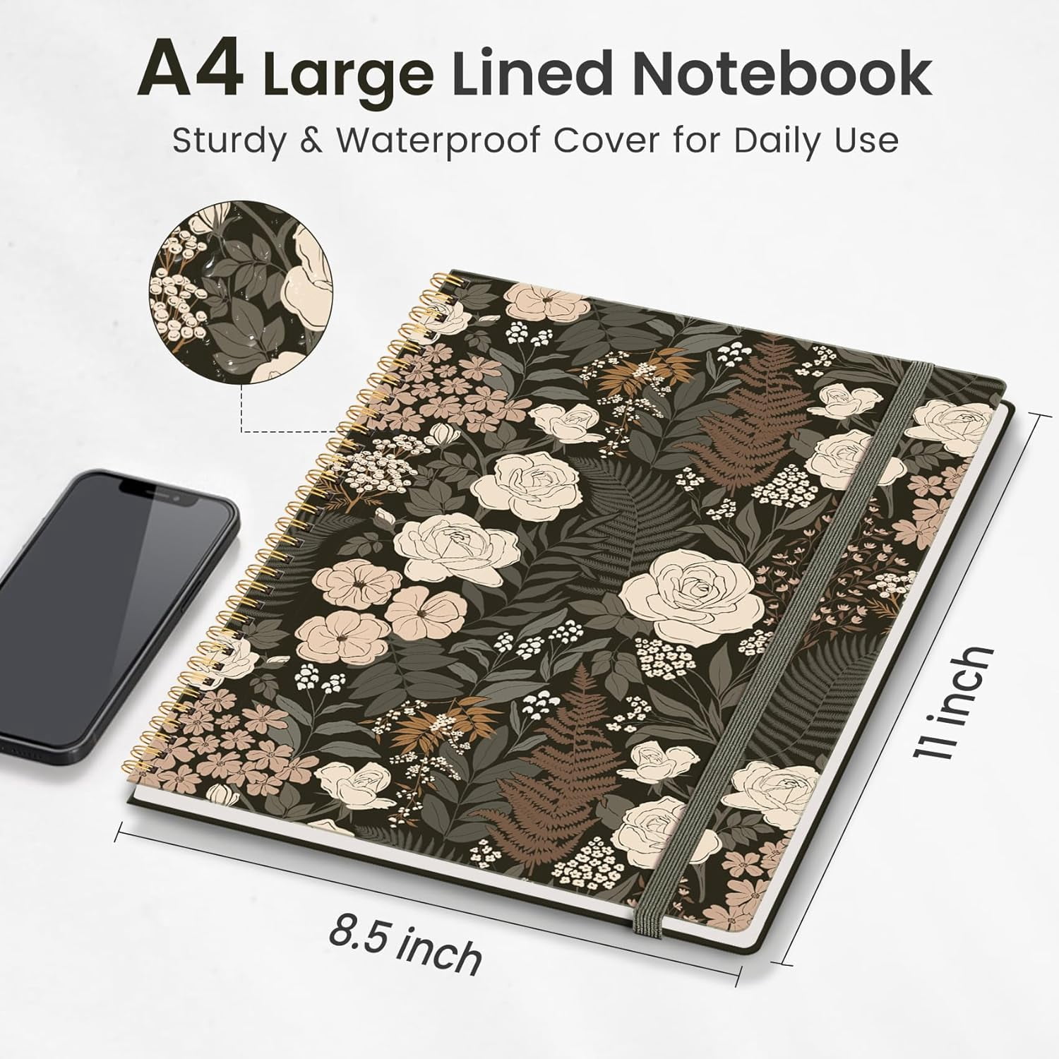 Spiral Lined Notebook, Notebooks for Work, Large  Journal for Women & Men, College Ruled Journaling Notebook for Writing, Plastic Cover Spiral Journal