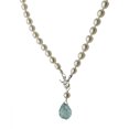 thumbnail image 2 of Aqua Glass Briolette Freshwater Cultured Pearl Lariat Necklace Toggle Earrings, 2 of 4