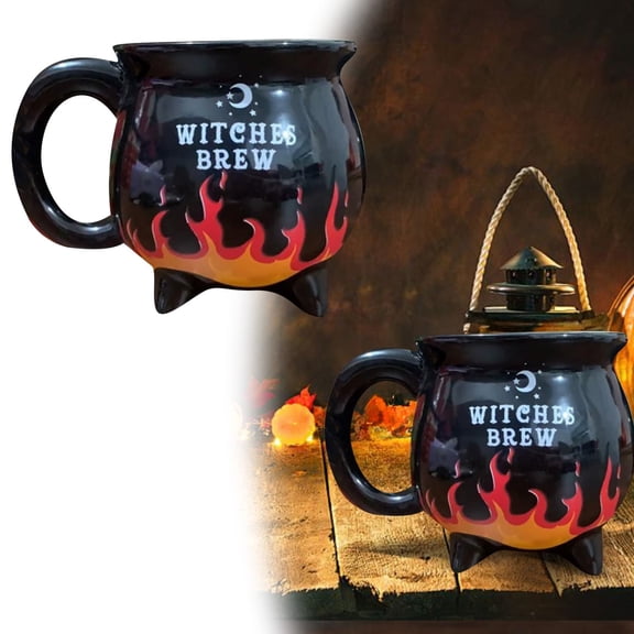 Witch Cauldron Mug Ceramic Cup with Color Changing Flame Effect for Halloween Coffee Tea Hot Drinks Occult Themed Drinkware