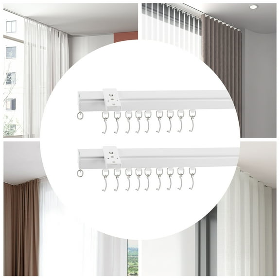 Ceiling-Mounted Curtain Track Kit - Easy Glide, Adjustable Length, Includes 18 Hooks, Brackets & Connector for Living Room, Bedroom, Office, and More