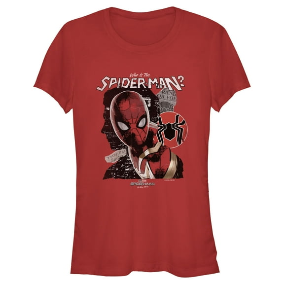 Junior's Marvel Spider-Man: No Way Home Who is the Spider-Man  Graphic Tee Red Small