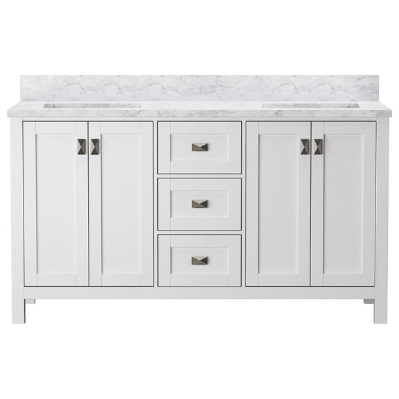 Maison 60" Bathroom Vanity with White Carrara Marble Vanity Top Set