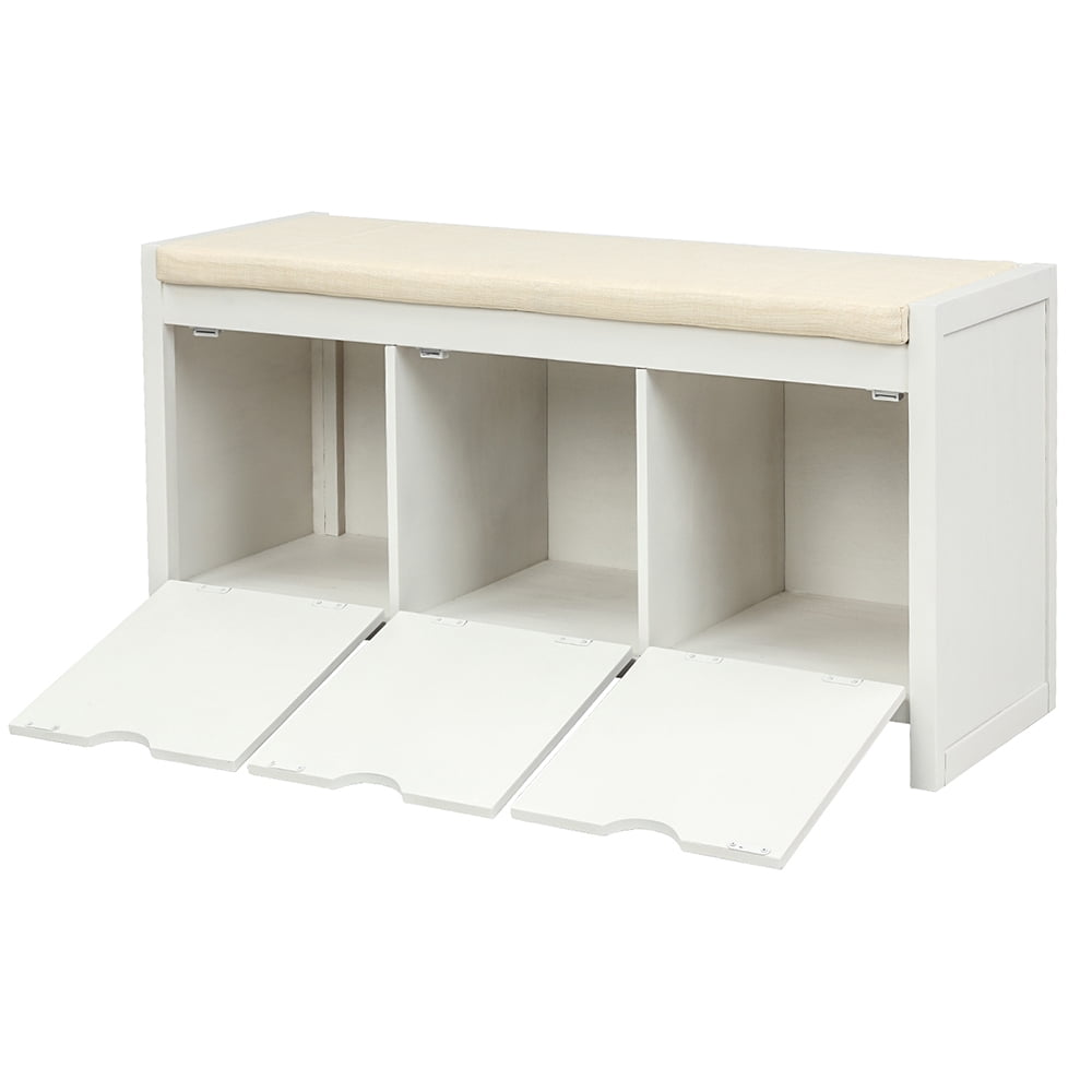 Lowestbest Home Classic Solid Pine Storage Bench, 3-Cube Organizer Storage Bench with Removable Cushion for Living Room, White Lowestbest Home Classic Solid Pine Storage Bench, 3-Cube Organizer Storage Bench with Removable Cushion for Living Room, White
