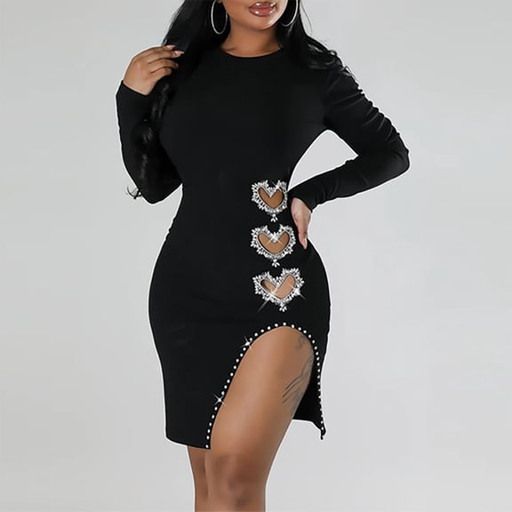 Muscularfit Valentine Womens 2026 Sexy Fitted Hearts Bodycon Mini Crew Neck Long Sleeve Holiday Dress