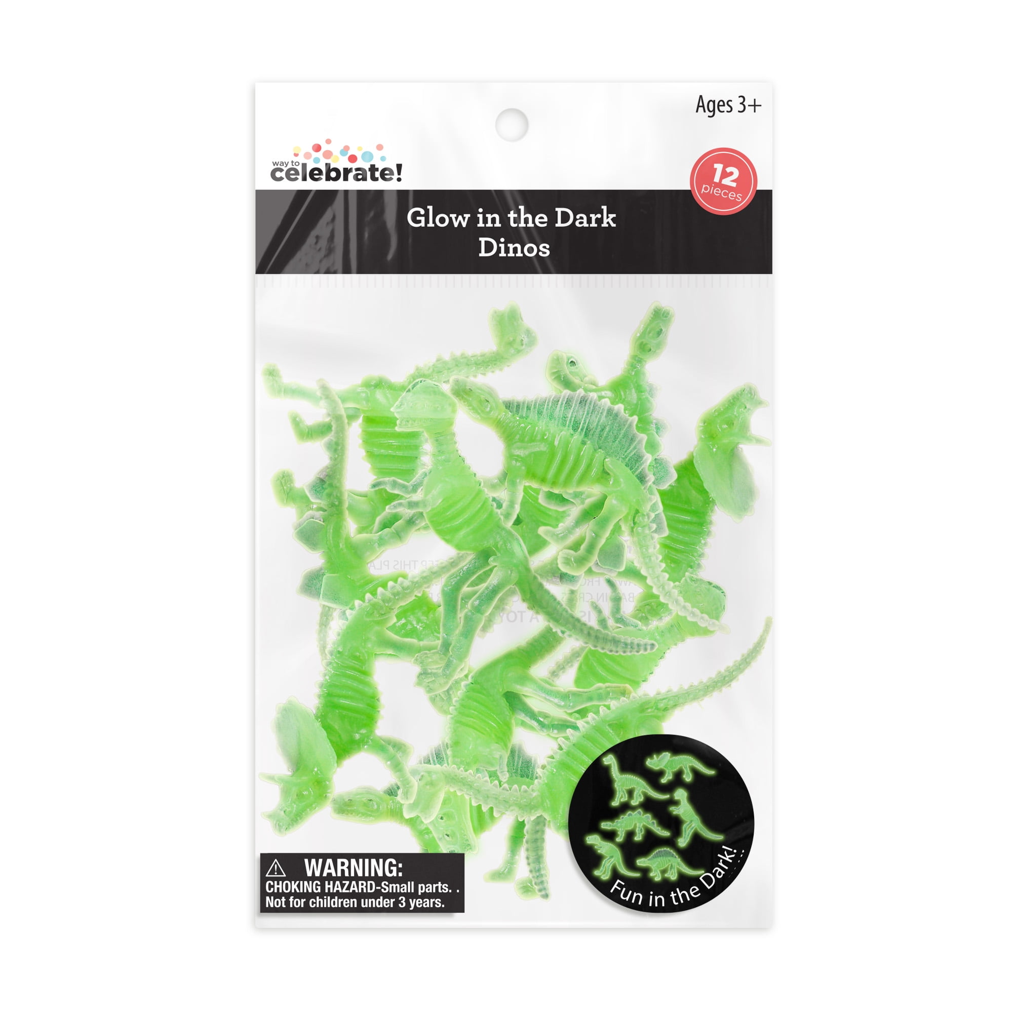 Way to Celebrate! 12Pcs Glow in the Dark Plastic Dinos Party Favors