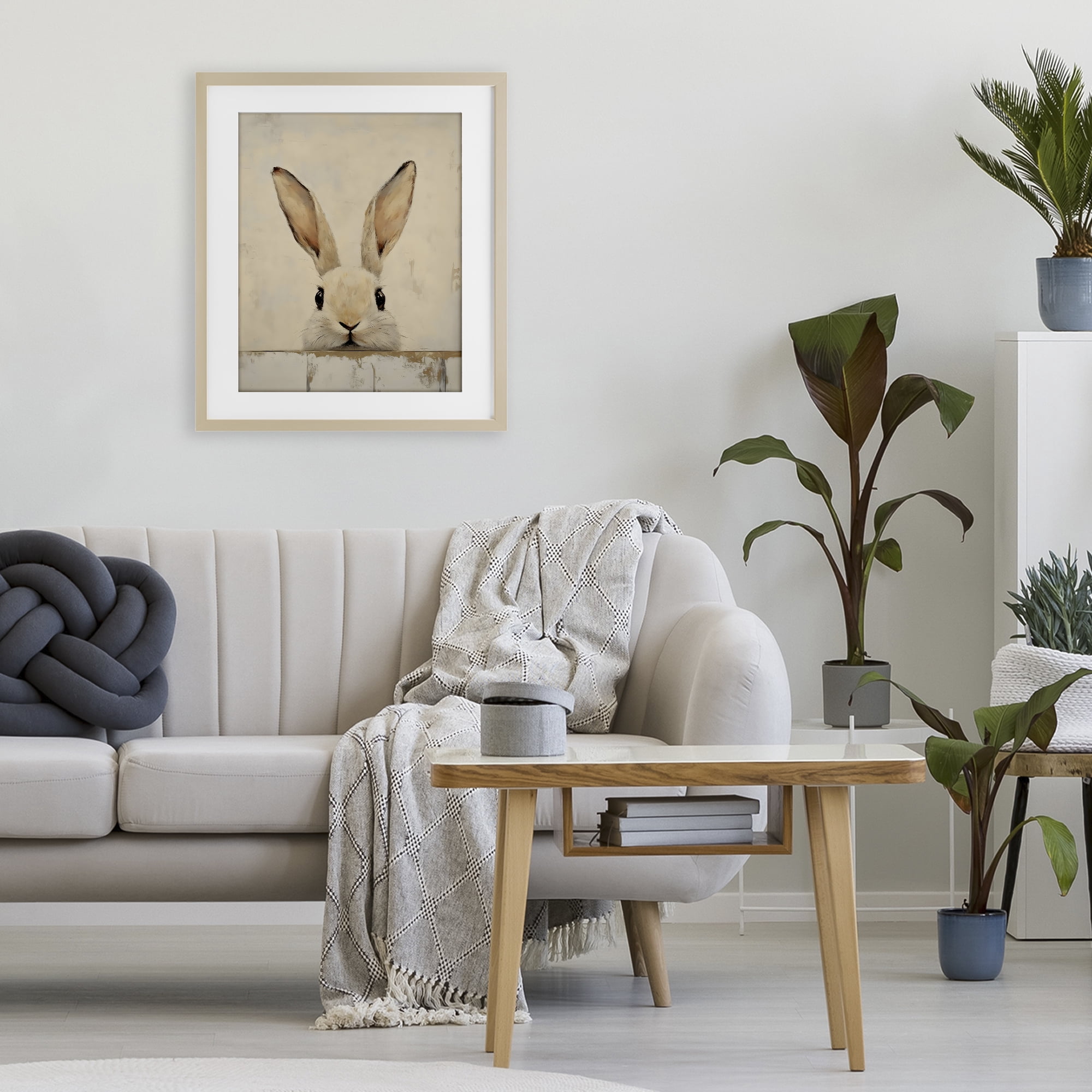 Stupell Industries Peeking Bunny in Soft Neutrals Birch Framed Print Under Glass, design by LSR Design Studio