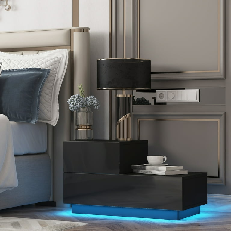 Hommpa L Shaped Modern Bedside Table 2 Drawer Nightstand for
