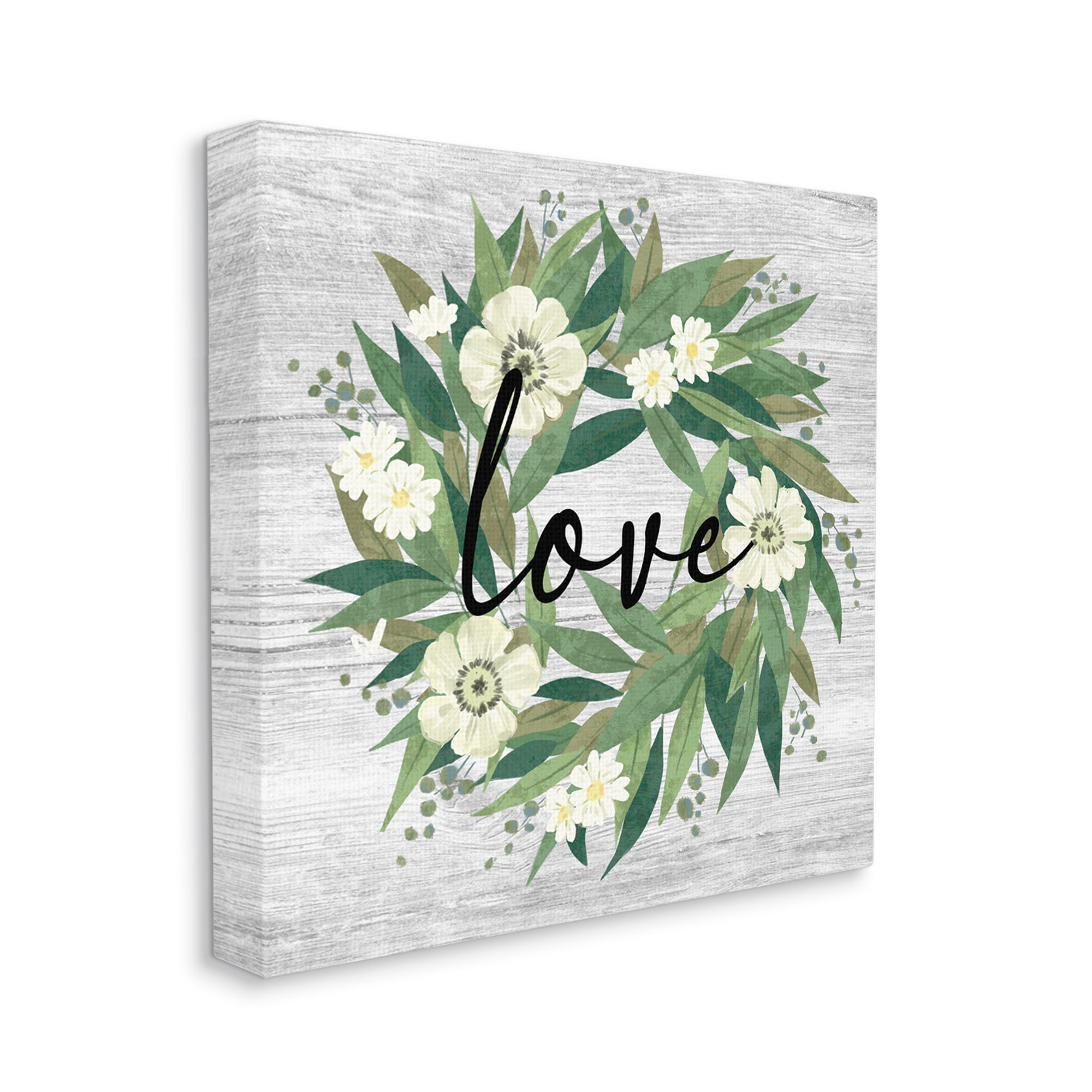 Stupell Industries Love Typography White Blossom Wreath Country Botanicals Graphic Art Gallery Wrapped Canvas Print Wall Art, Design by Ziwei Li