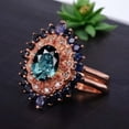 thumbnail image 4 of Oval Cut Teal Sapphire Ring Set Sapphire Halo Wedding Ring Set Diamond Proposal Ring Set Rose Gold Engagement Jewelry Curved Promise Band Anniversary Gift Ring Set, 4 of 5