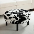 thumbnail image 4 of Gewnee 27.56”Round Ottoman,Faux Rabbit Fur Cushioned Stool,Solid Wood Legs,Home Office Multi-Functional Leisure Ottoman.(Cow Color), 4 of 10