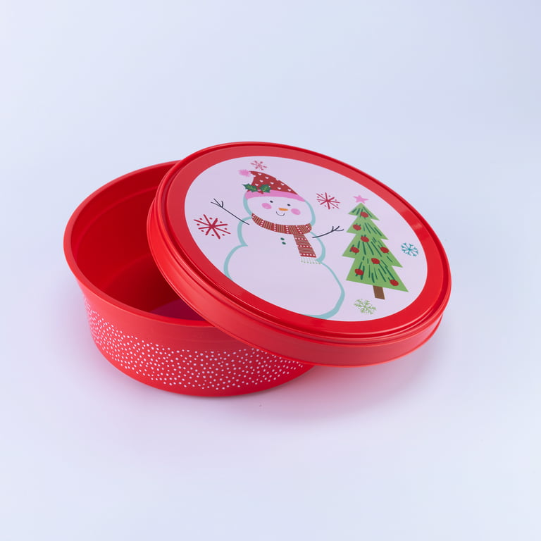 Holiday Time 2PK Round Plastic PP Red Treat Container, Snowman