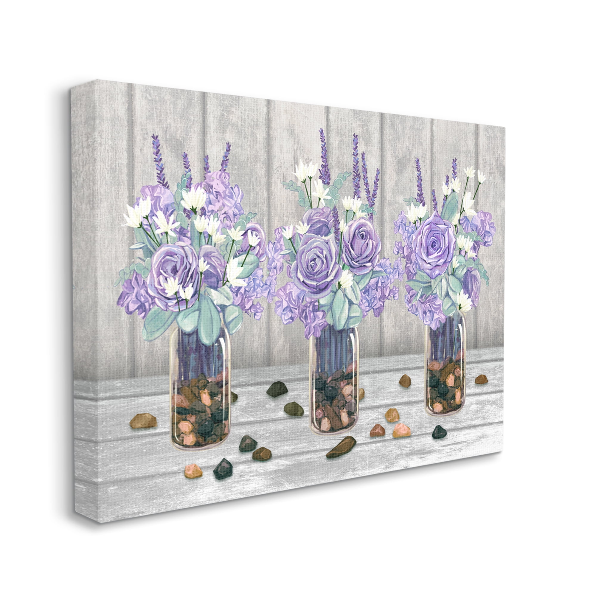 Stupell Industries Purple Rose Bouquet Trio Scattered Rustic Rocks Graphic Art Gallery Wrapped Canvas Print Wall Art, Design by Ziwei Li