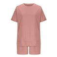 thumbnail image 4 of CheerKidz 2 Piece Outfits for Fashion Women's Solid Loose Casual Short Sleeve Round Neck Blouses Shorts High Waisted Sweatpants Set(Pink,XL), 4 of 6