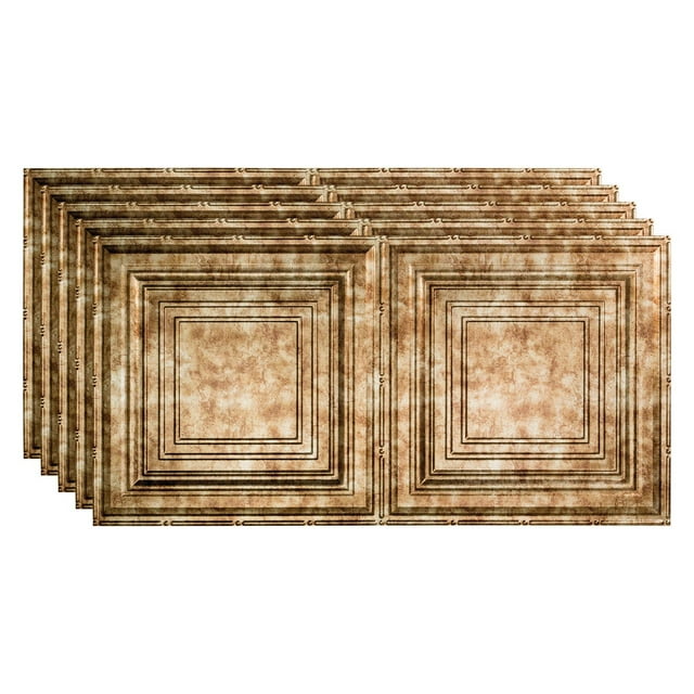 FASÄDE Traditional 3 Decorative Vinyl 2ft x 4ft Glue Up Ceiling Panel in Bermuda Bronze(5 Pack)