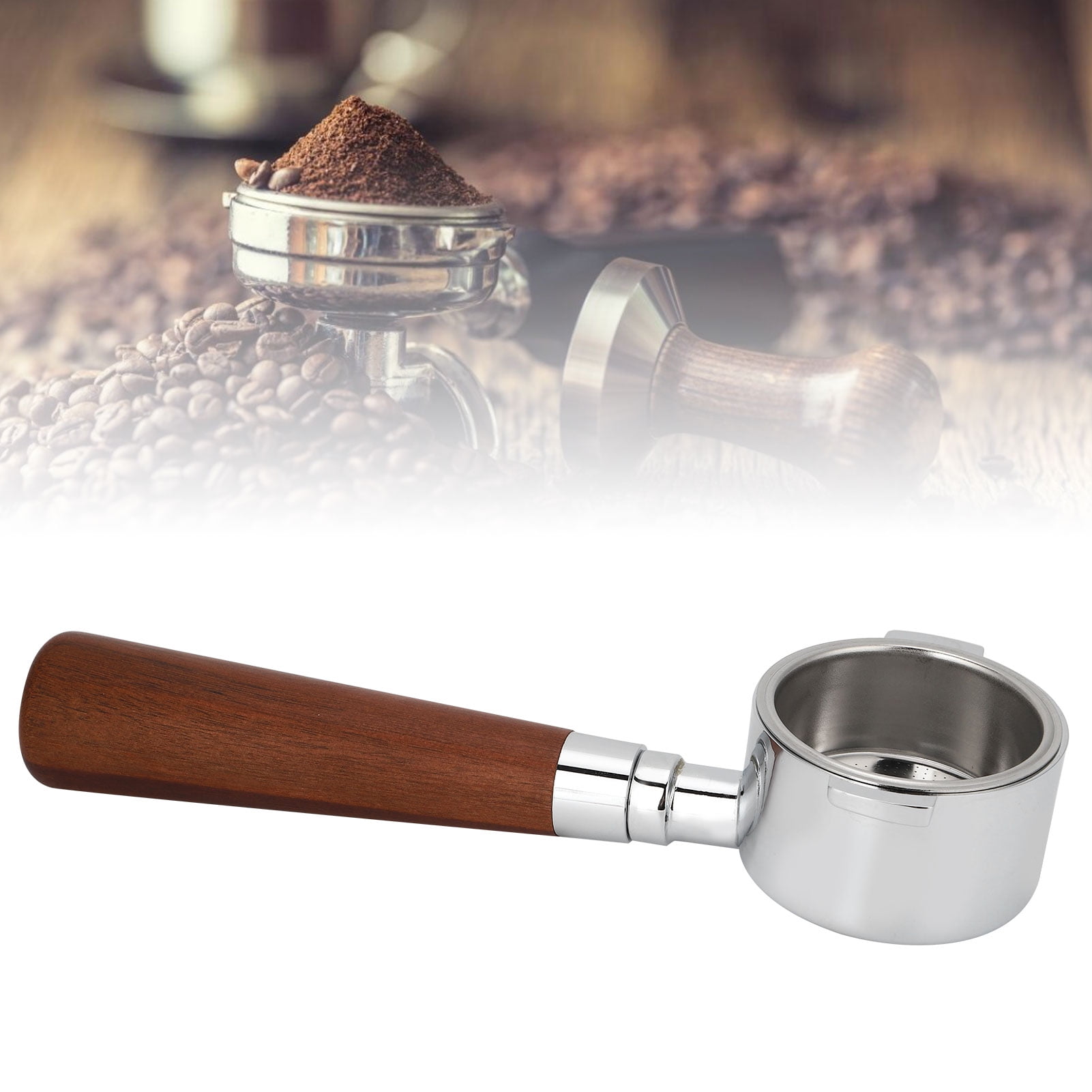 LAZIOEGR Coffee Bottomless Portafilter Filter Handle Replacement 51mm (2 inches) 304 Stainless Steel Wood Accessories Fit for Delonghi Machine