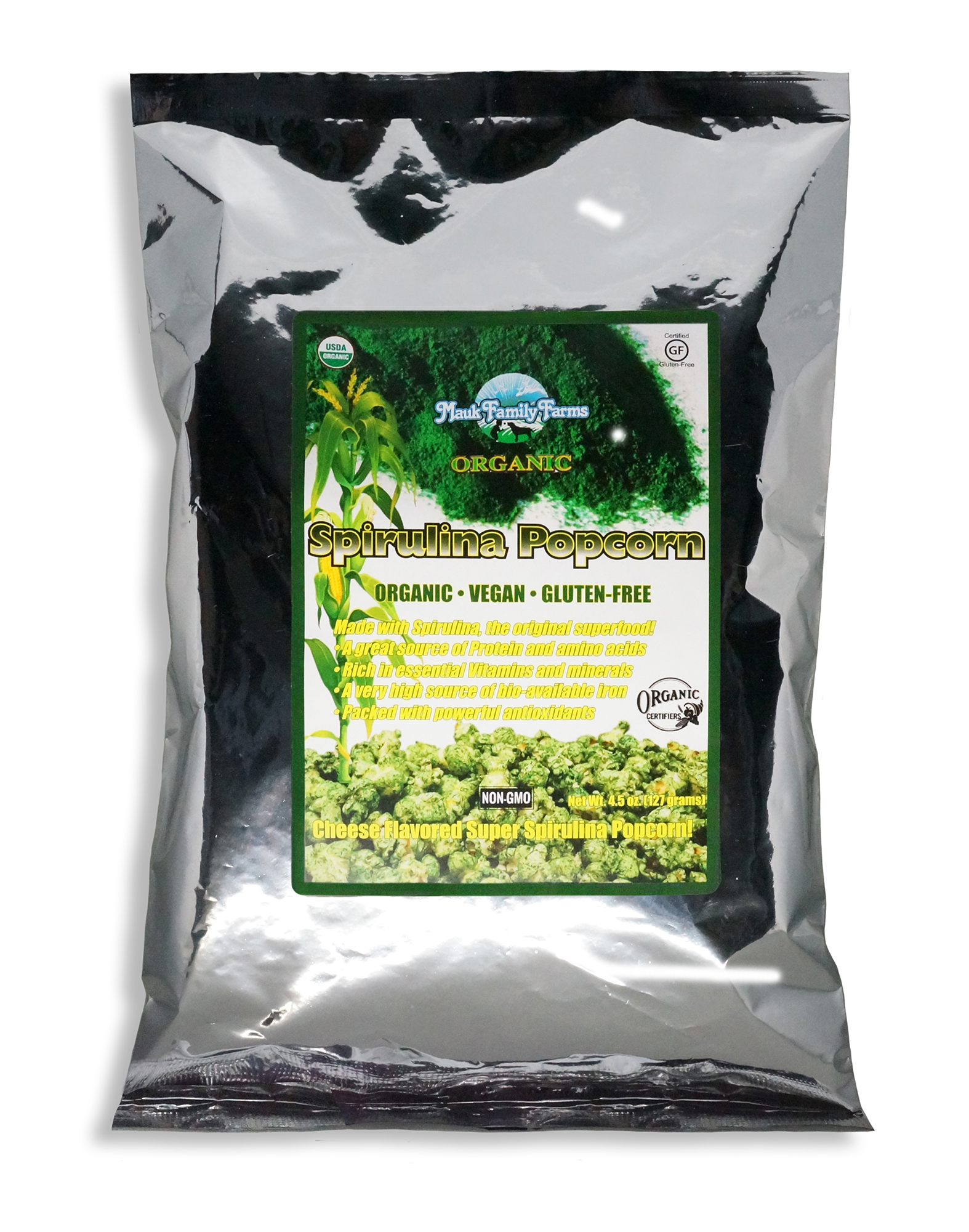 Mauk Family Farms Spirulina Popcorn 4.5 oz Pack of 4