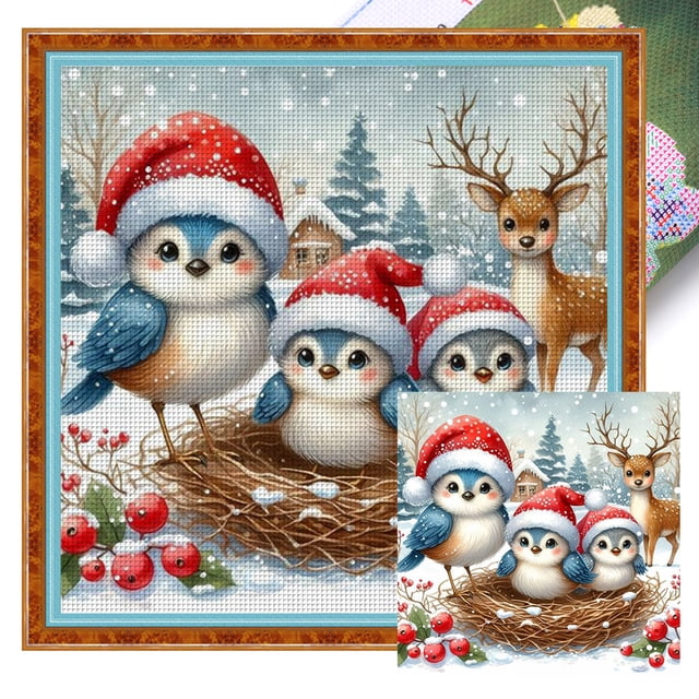 Kit Punto Cruz Con Pájaro Impreso Hilo Algodón Ecológico Bordado 11CT Arte 40x40cm