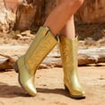 thumbnail image 5 of GJPBGK Women’s Western Mid-Calf Cowboy Boots Square Toe Pull-On Chunky Heel Boots PU Leather Wide Fit Riding Cowgirl Boots, 5 of 10