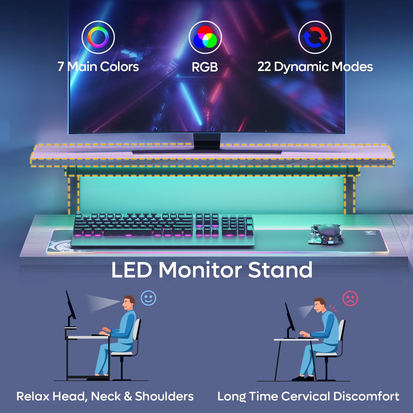 Pinmoco 42" LShaped Gaming Desk with Monitor Stand, LED Lights& Headset Hooks, Home Office Desk, Walnut Wash  (图3) Pinmoco 42" LShaped Gaming Desk with Monitor Stand, LED Lights& Headset Hooks, Home Office Desk, Walnut Wash  (图3)