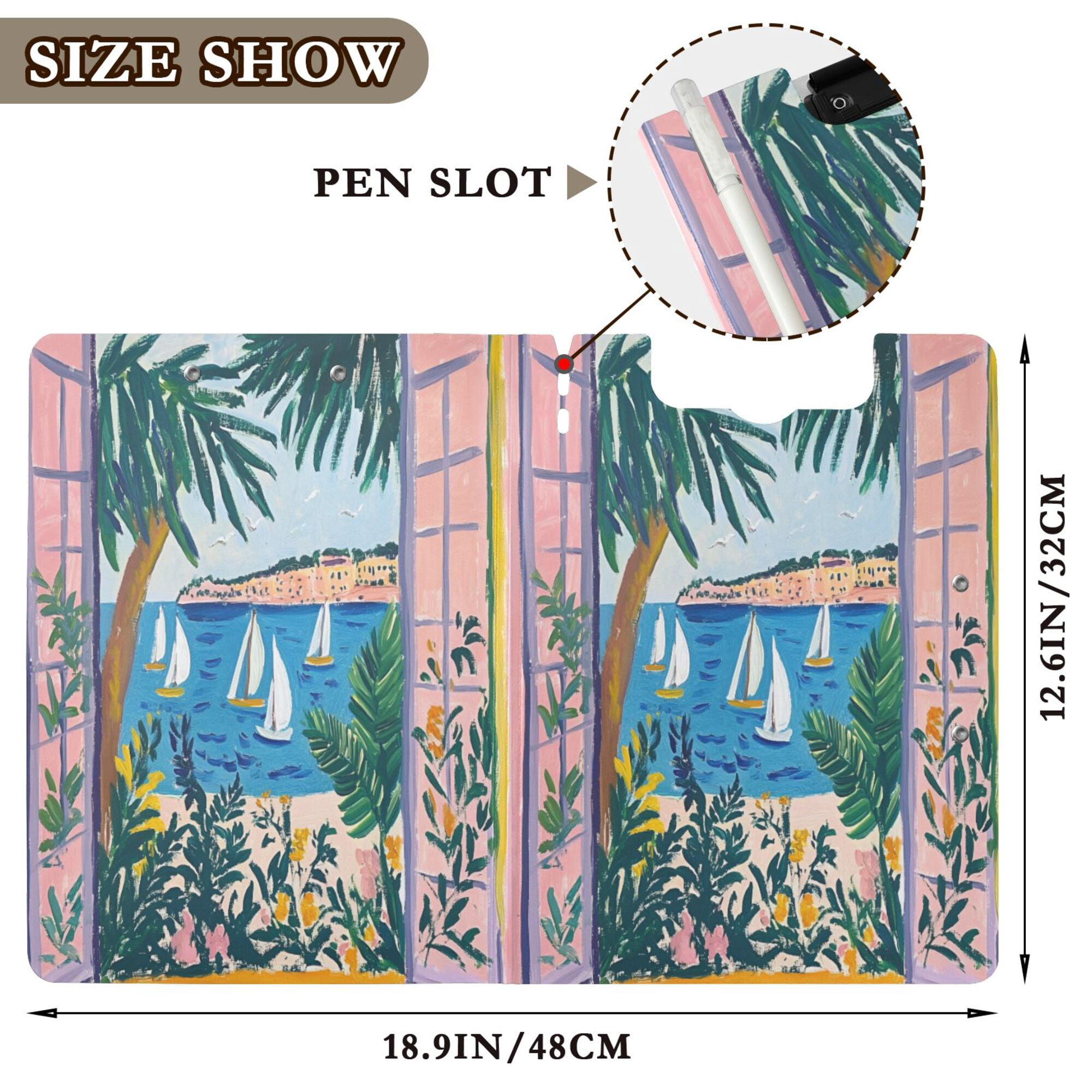 FORMRS A4 Clipboard Folder with Pen Holder Horizontal Foldable School Office Binder, Purple Seaside