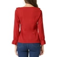 thumbnail image 3 of INSPIRE CHIC Women's Ruffle Blouse Wear-to-Work Elegant V Neck Long Sleeve Dressy Top XS Red, 3 of 6