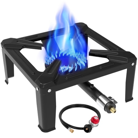 SIXDAY Portable High Pressure Propane Burner 120 000 BTU Outdoor Single Burner Stove with 0-20 PSI Adjustable Regulator & 4.1ft Hose 16 Square Cooktop for Camping Seafood Boil & Backyard Cooking