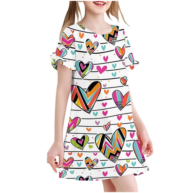 RXIRUCGD 2025 Vêtements d'Été pour Enfants 3-12 Ans Mode Imprimée Pyjama Rêveur Mi-Mollet Chemise de Nuit
