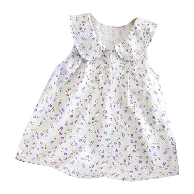 Offres de Vacances d'Été 2025! QTOCIO Robes pour Filles Tout-Petits, Vêtements d'Été pour Bébé Fille, Robe Sans Manches à Col Rond pour Enfants, Robe Décontractée d'Été pour Poupée, Violet, 0 Ans