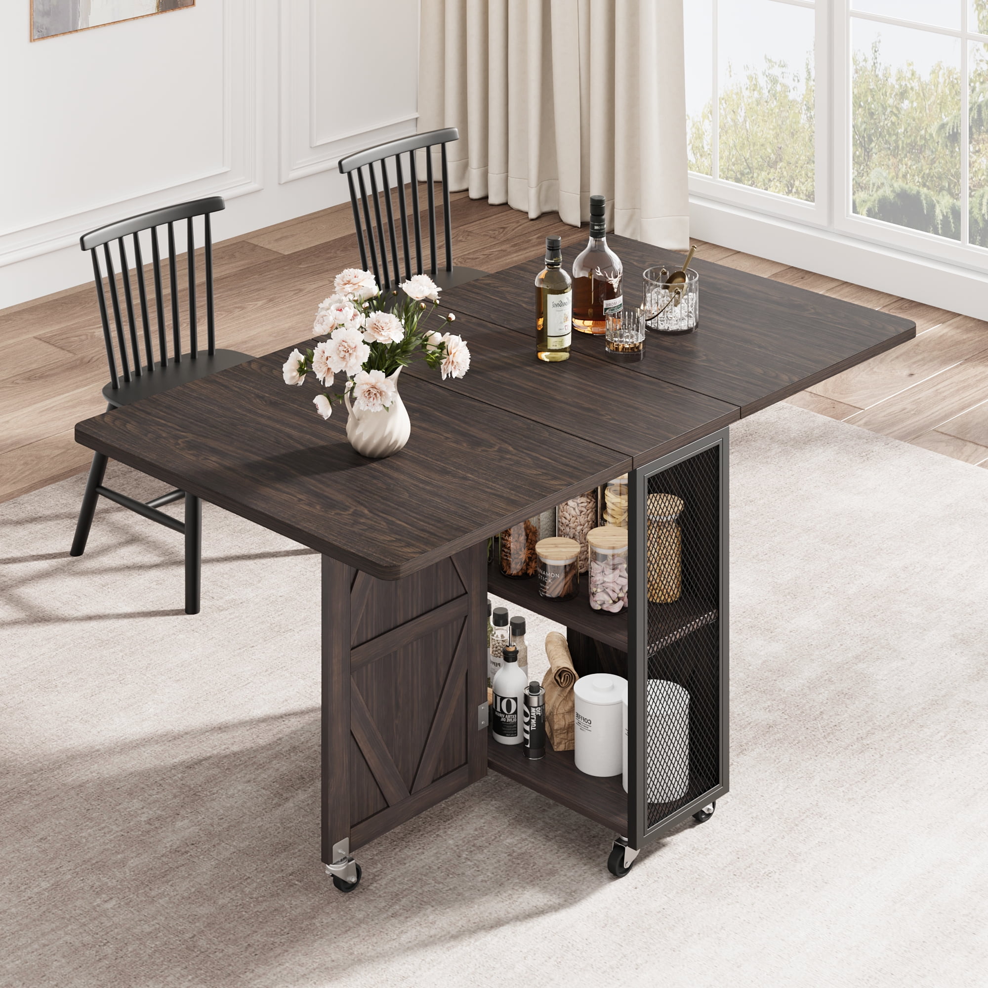 Hijob Folding Dining Table for 2-4 Persons, Space Saving Dining Room Table, 47" Folding Kitchen Table(47.2" x 23.6" x 29.9"), Dark Walnut
