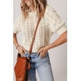thumbnail image 3 of Chic Women's Beige Hollowed Pattern Knit Short Puff Sleeve Sweater - [ZhiHiMeRi] | (US 12-14)L, 3 of 7