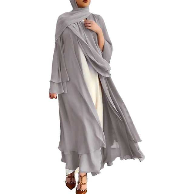 Abayas Robe Musulmane pour Femmes à Manches Longues Abaya Islamique Aïd Dubaï Caftan Robes Moyen-Orient Robe de Prière Robe en Mousseline