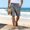 thumbnail image 3 of Casual Mens Linen Shorts Elastic Waist Drawstring Shorts Lightweight Summer Beach Linen Shorts Flat Front Cotton Linen Daily Wear Outfit with Pockets,Gray 3XL, 3 of 4