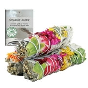 Ancient Veda Joy White Sage with Flowers Smudge Sticks Pack of 3 Bundles & Smudge Guide