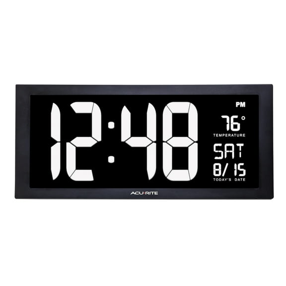 AcuRite 76102M Oversized LED Clock with Indoor Temperature, Date and Fold-Out Stand, 18", White