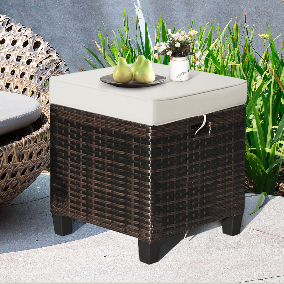 Costway 2PCS Patio Rattan Ottoman Cushioned Seat Foot Rest Coffee Table - image 2 of 10