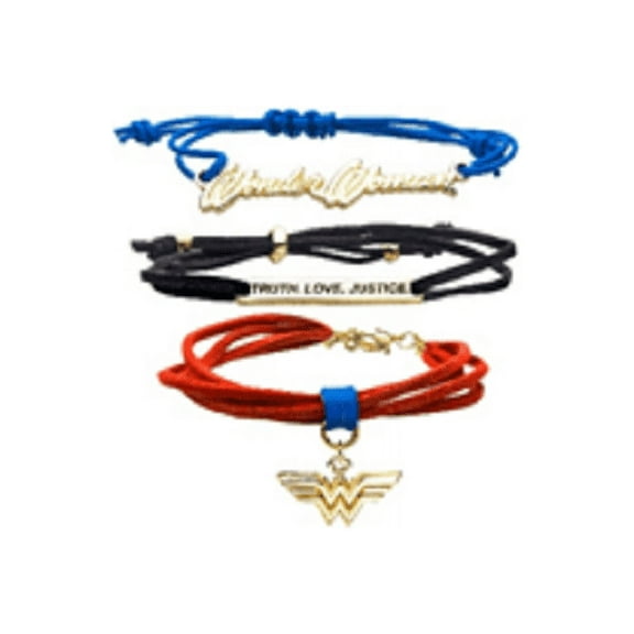 DC Comics: Wonder Woman Bracelet - Truth, Love, Justice & Wonder Woman Logo Cord Bracelet - Set of 3