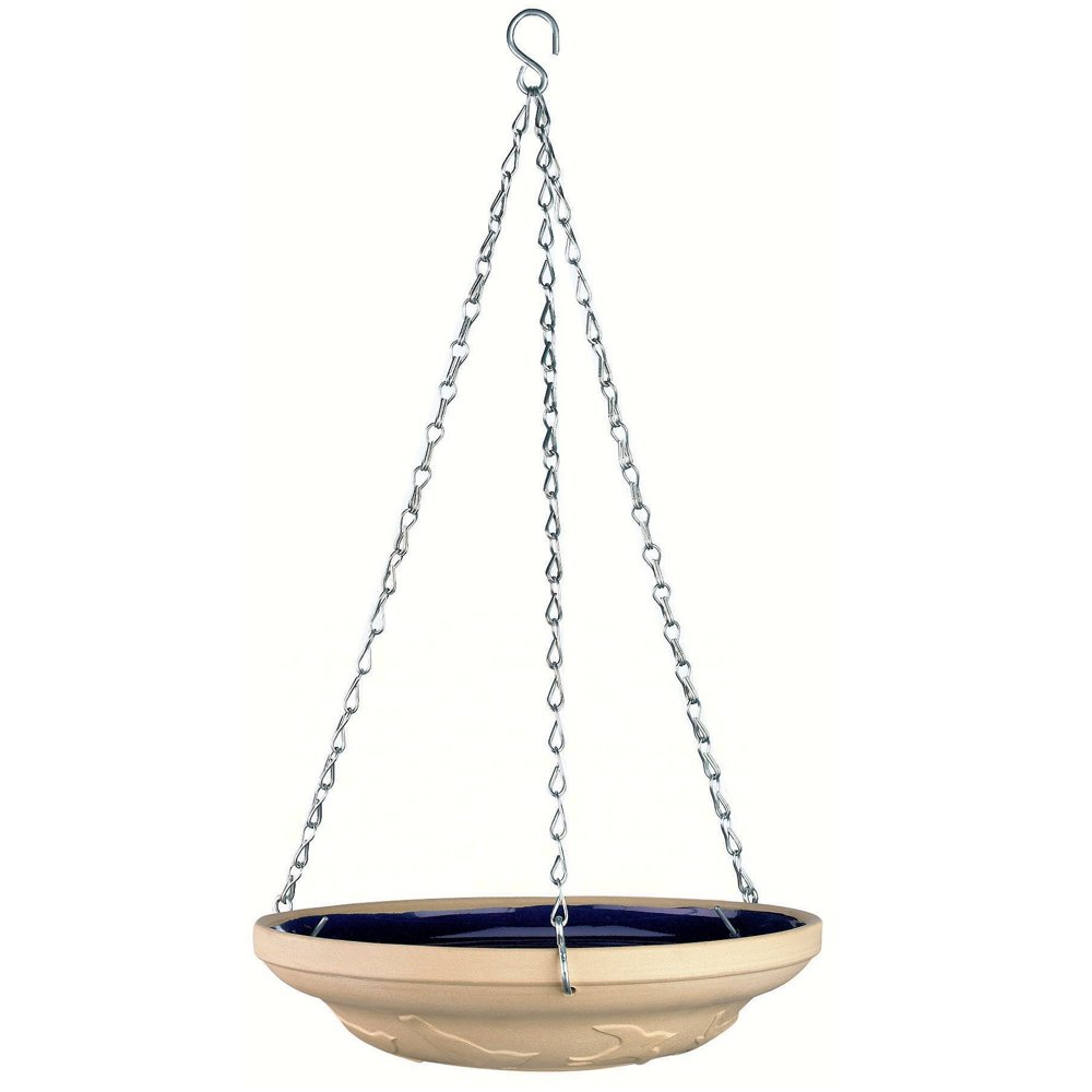 12" Blue Glazed Ceramic Hanging Bird Bath Bowl