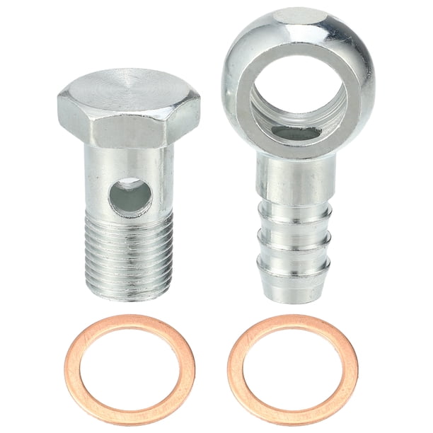 16 mm ID 12 mm OD Banjo Bolt Manguera Barb Accesorios Conector adaptador de línea de combustible universal para motocicleta Coche Tono plateado Tono de cobre - Paquete de 4
