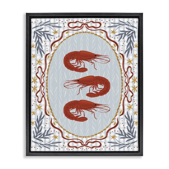 Stupell Industries Farmhouse Three Red Prawns on Gingham Black Floating Frame Canvas Art, 17 x 21, by Vero Illustrates