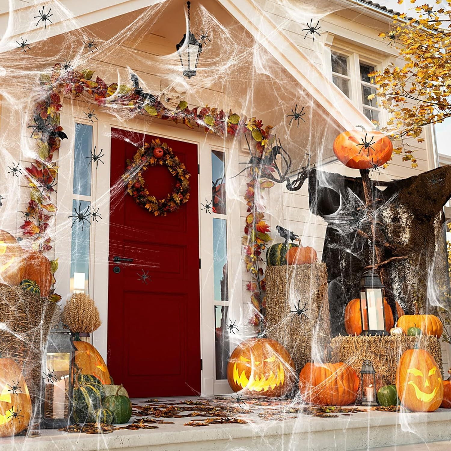12 Pack Halloween Witch Hats with 120 Bat Stickers and 157ft Fishing Thread for Party Decor