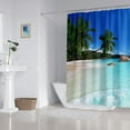 thumbnail image 5 of Ocean Beach Shower Curtain Blue Sky Sea Tropical Palm Trees Seaside Landscape Bath Curtain Waterproof Fabric Bathroom Décor 72x72 Inch Plastic Hooks 12PCS Ocean Green, 5 of 6