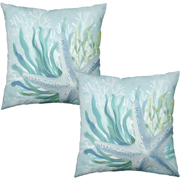 Coastal Nautical Starfish Pillow Covers 24x24 Set of 2 Ocean Coral Seagrass Summer Decorative Throw Pillow Cases Aqua Turquoise Beach Themed Outdoor Cushion Covers for Home Couch Sofa