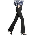 thumbnail image 1 of Pantalones rectos de cintura alta para mujer: cintura elástica, pantalones acampanados con bolsillos, 1 of 7